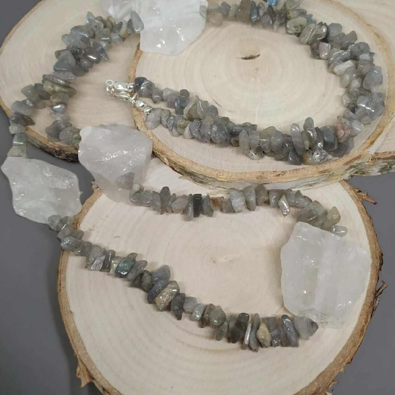 Naszyjnik handmade z labradorytu i kwarcu