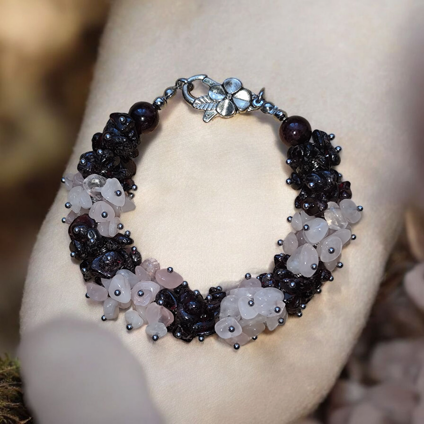 Bransoletka harmonia Kontrastu z kwarcu różowego i granatu - Magiczny Kamyczek