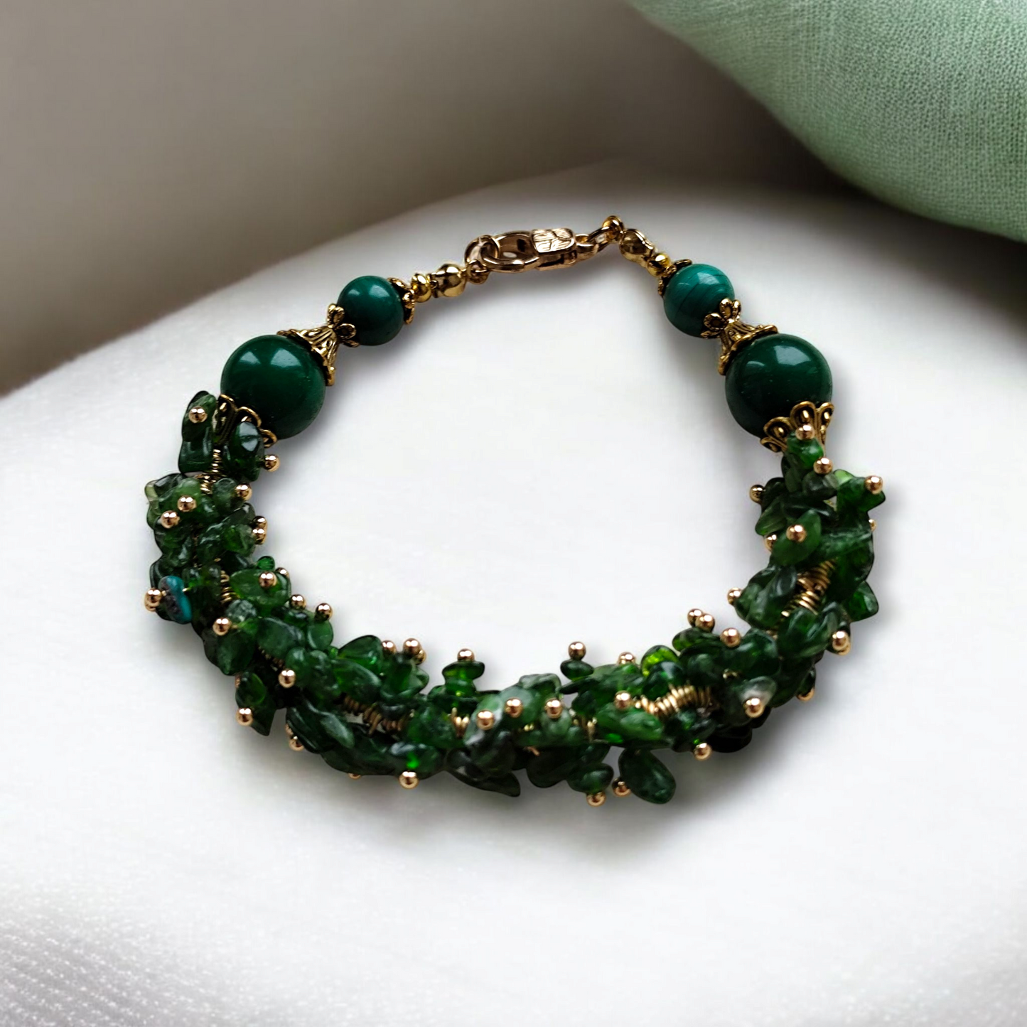 Bransoletka Diopsyd i zielony wachlarz -jadeit,malachit - Magiczny Kamyczek