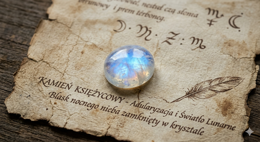 kamień księżycowy na starym pergaminie 