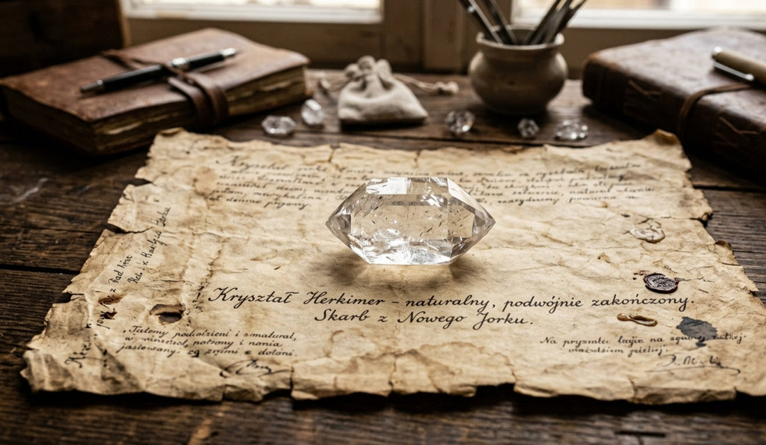 Diament Herkimer na starym pergaminie 