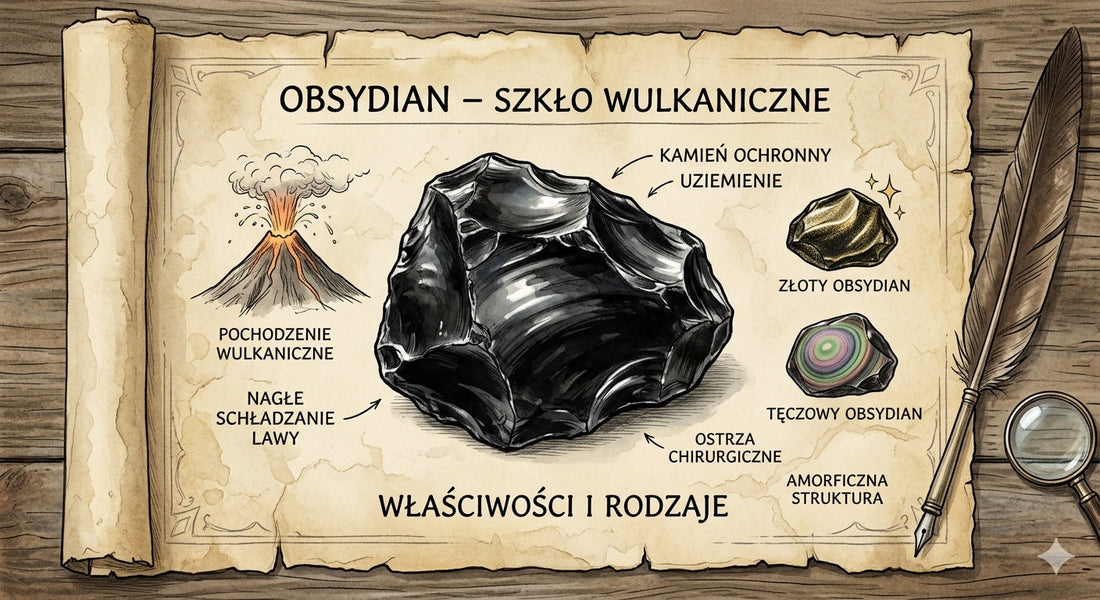 Obsydian leżący na starym pergaminie 