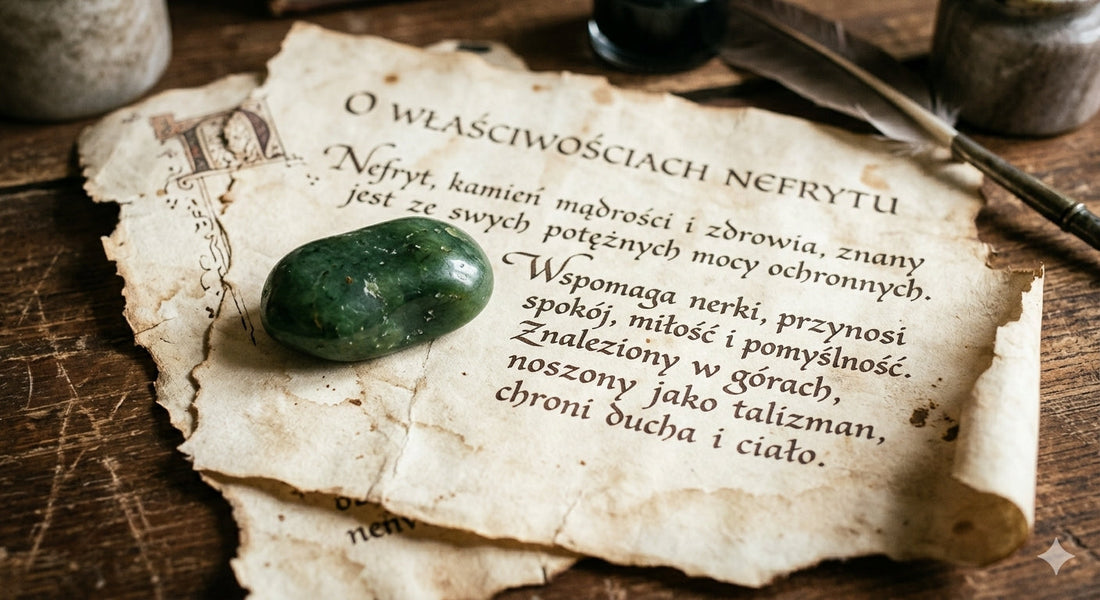 Nefryt leżący na starym pergaminie 
