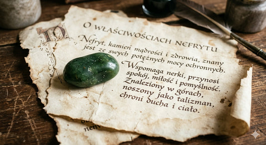 Nefryt leżący na starym pergaminie 