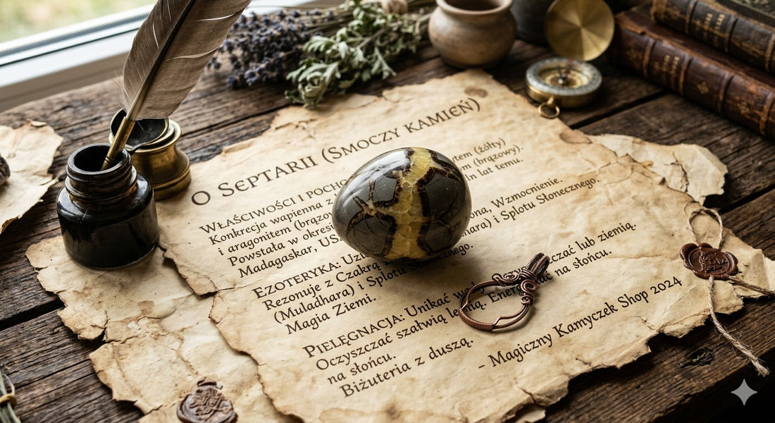 Kamień Septarii na starym pergaminie 