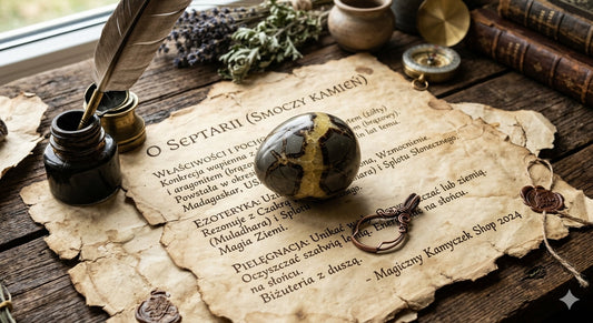 Kamień Septarii na starym pergaminie 