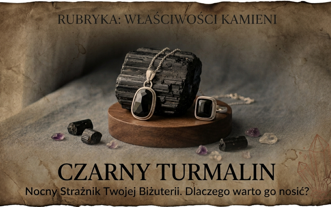 Czarny Turmalin na starym pergaminie 