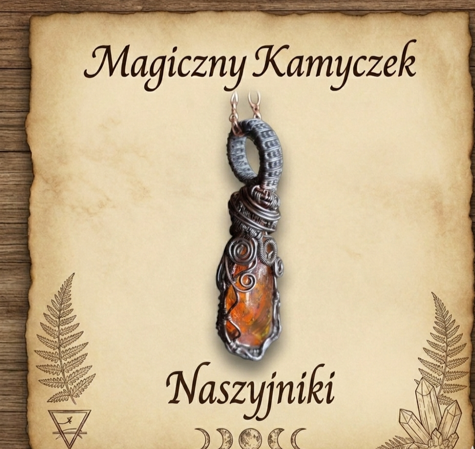 Naszyjnik z bursztynu na starym pergaminie 
