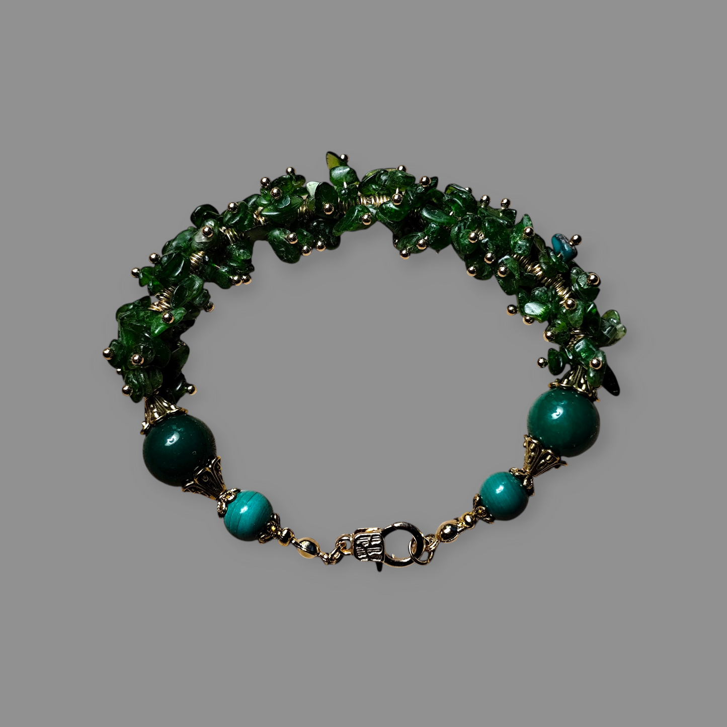 Bransoletka Diopsyd i zielony wachlarz -jadeit,malachit - Magiczny Kamyczek 