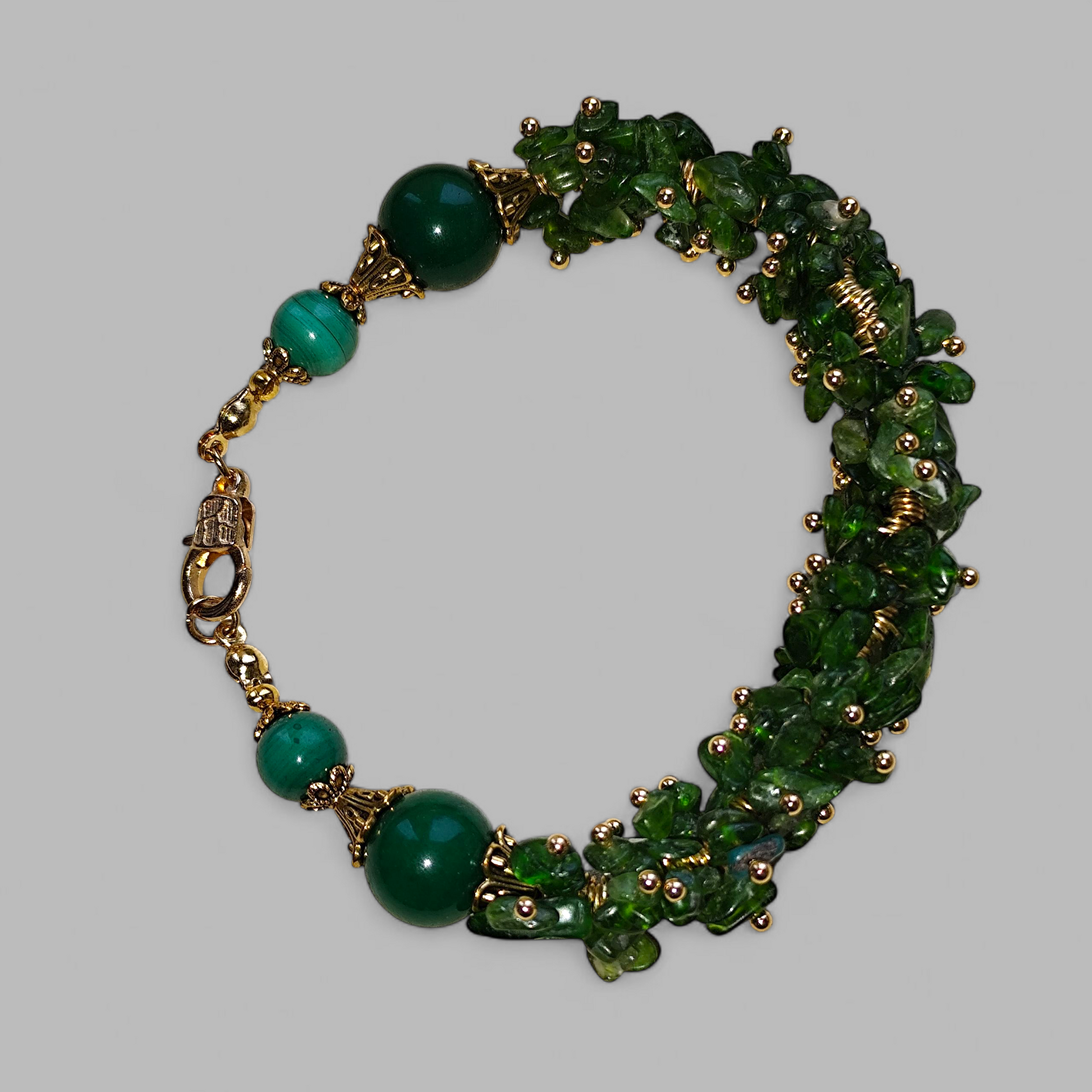 Bransoletka Diopsyd i zielony wachlarz -jadeit,malachit - Magiczny Kamyczek 