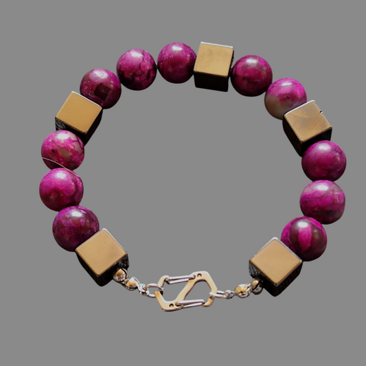 Bransoletka z fioletowych jaspisów i prawdziwych hematytów z zapięciem 