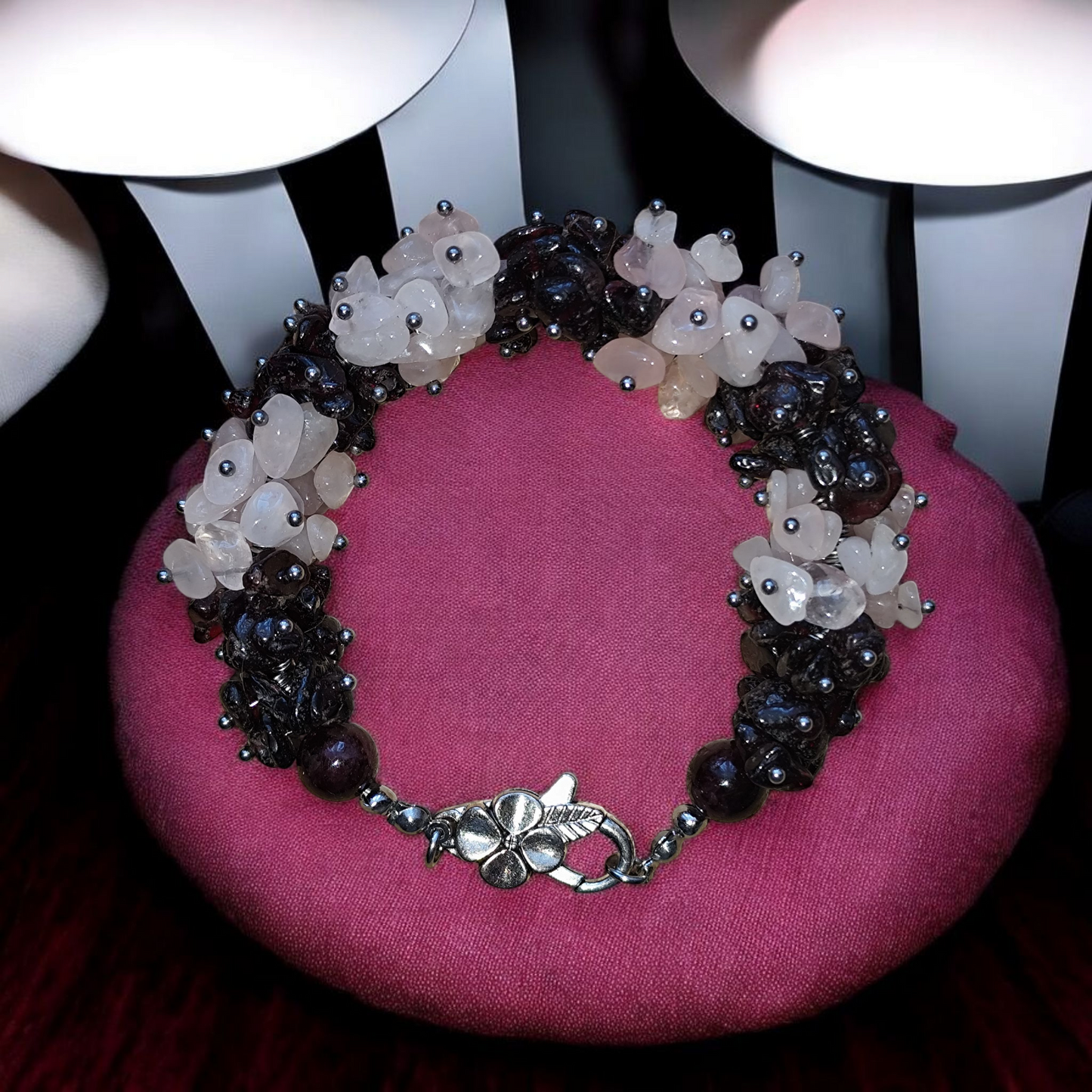 Bransoletka harmonia Kontrastu z kwarcu różowego i granatu - Magiczny Kamyczek 