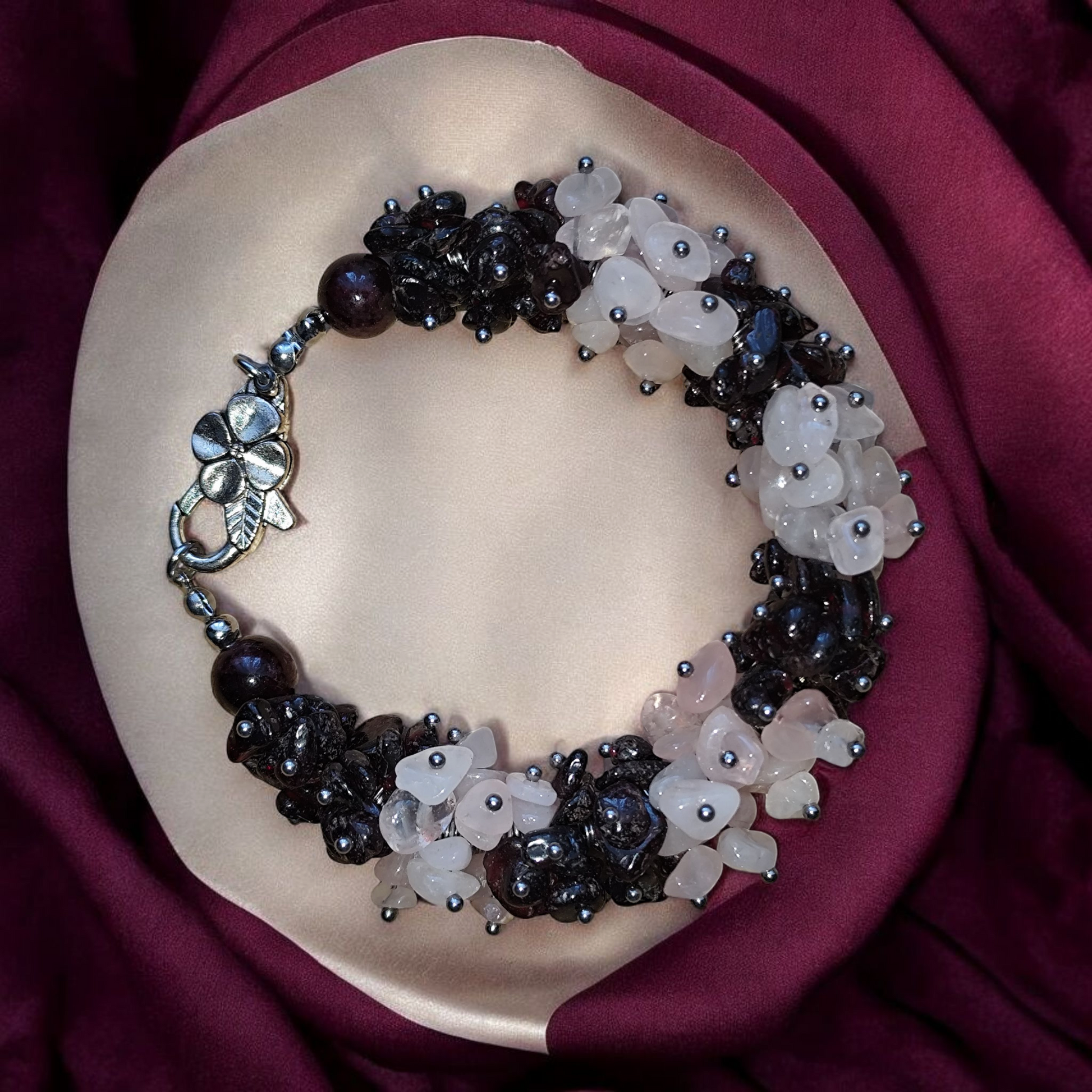 Bransoletka harmonia Kontrastu z kwarcu różowego i granatu - Magiczny Kamyczek 