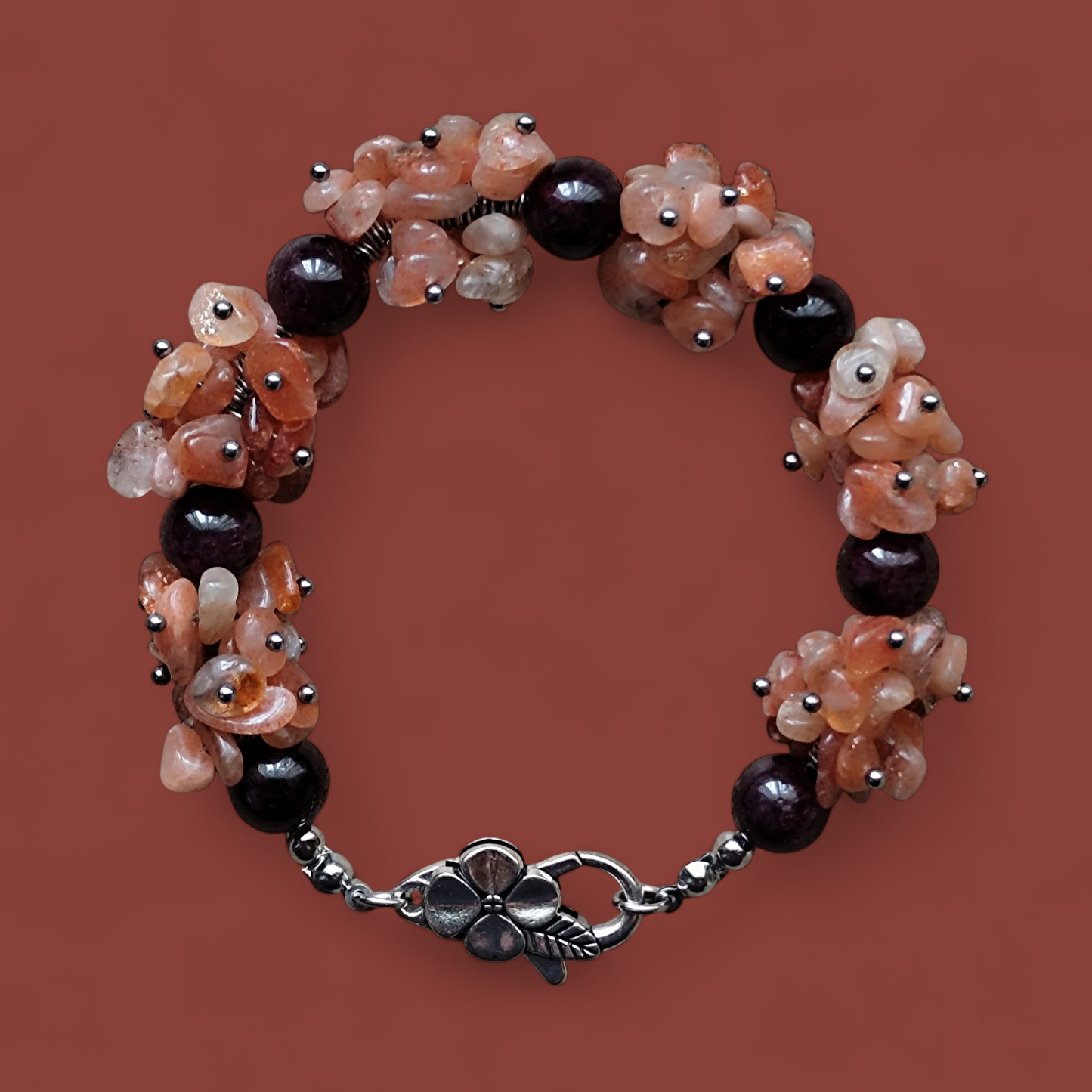 Bransoletka - Słoneczny Blask i Namiętność – Kamień Słoneczny i Granat - Magiczny Kamyczek 