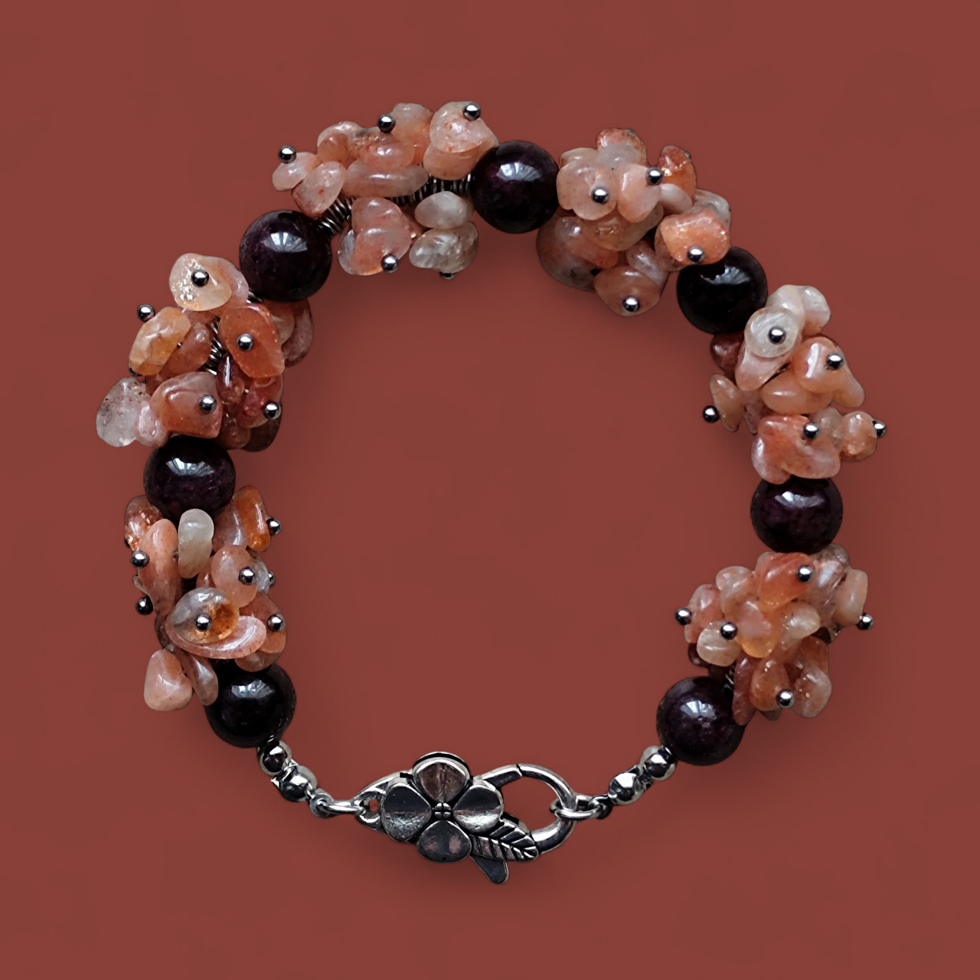 Bransoletka - Słoneczny Blask i Namiętność – Kamień Słoneczny i Granat - Magiczny Kamyczek 